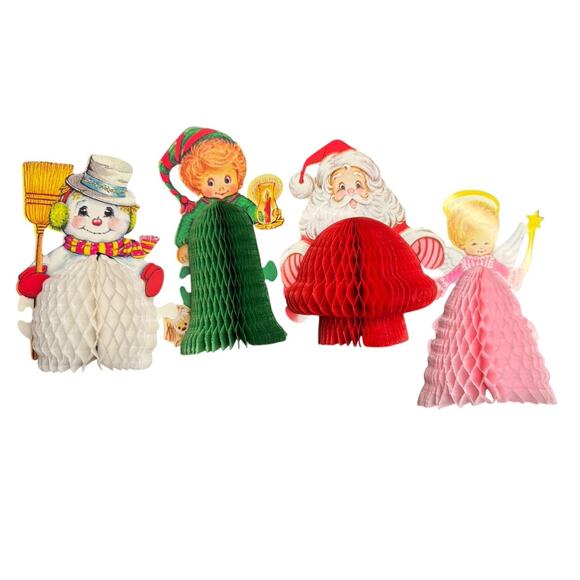 Vintage 1980 Beistle Christmas Decoration Set Die Cut Paper Honeycomb Tissue - Picture 1 of 5